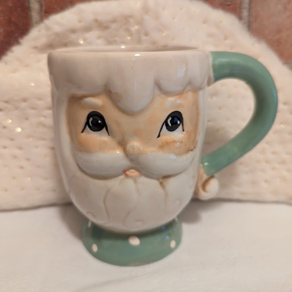 Johanna Parker Design Santa Claus Christmas Mug Cream and Mint Green VGC